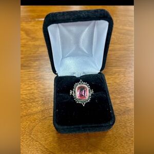 Antique Sterling Pink Uranium Glass Filigree  Ring Size 7